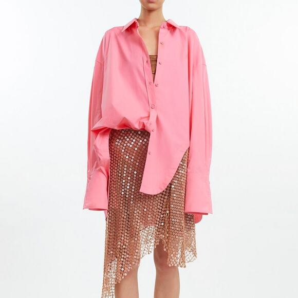 THE ATTICO Diana Shirt Cotton Poplin Cut Out Button Down in 266 Hot Pink Barbie - Picture 8 of 14